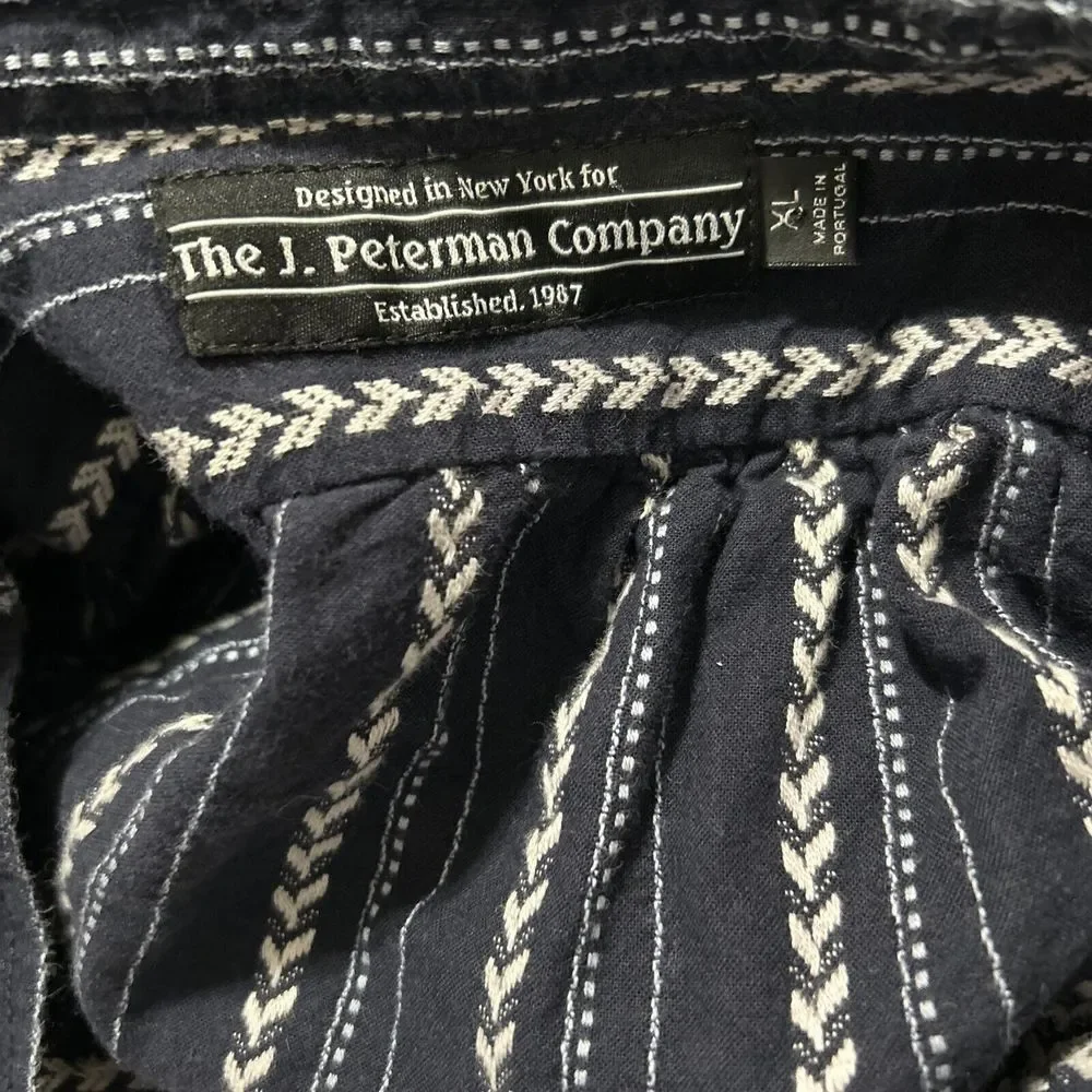 J. Peterman Shirt Blue Textured Geometric Relaxed Henley Long Sleeve Men's XL - Picture 11 of 11